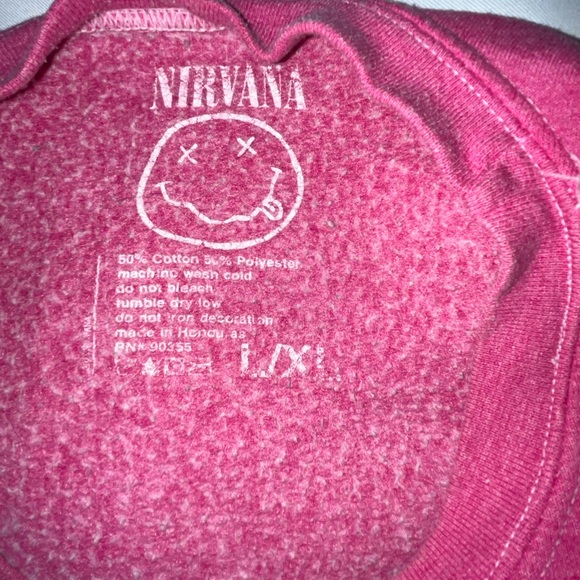 Nirvana Smiley Face Crewneck Pullover Sweatshirt Pink With Yellow Size L/XL - Picture 2 of 7